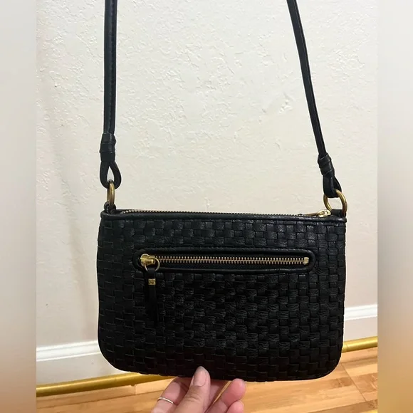 Elliot Lucca Woven Leather Black Crossbody Bag Purse Like New - Picture 12 of 16